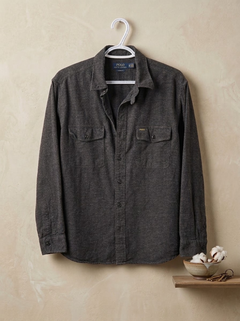 Polo Ralph Lauren Mens XL Classic Fit Dark Gray Flap Pocket Heavyweight Shirt